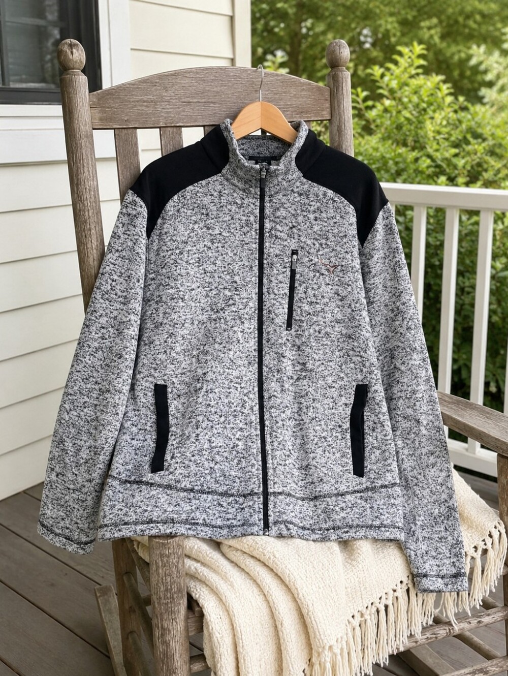 Greg Norman for Tasso Elba Women's Full Zip Fleece Jacket Large Gray Black